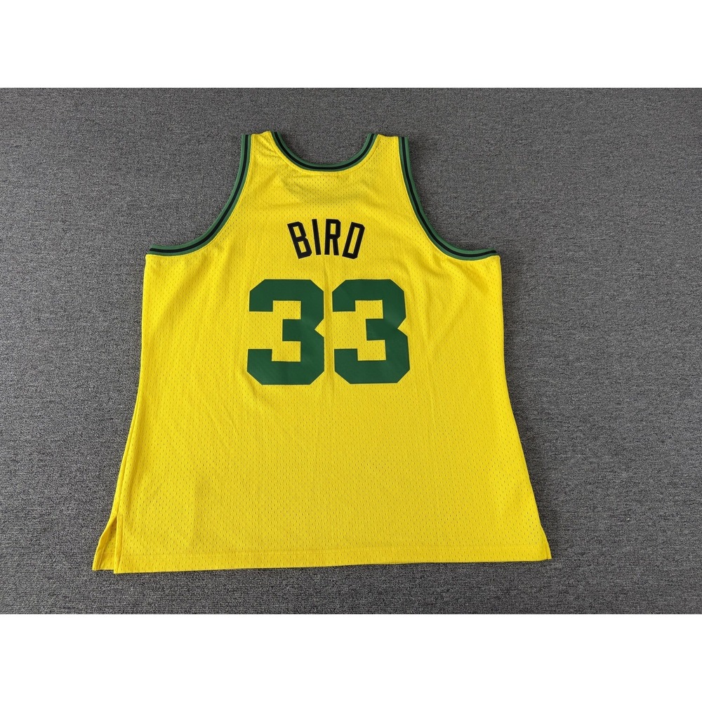Boston Celtics Jersey Mens 2XL Yellow Mitchell & Ness Basketball Larry Bird 33